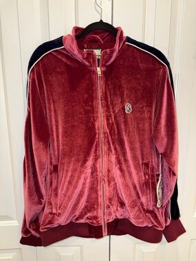 Billionaire Boys Club Velvet Track Jacket in Deep Pink with Navy Accents